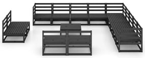 14 pcs conjunto lounge de jardim pinho maciço preto