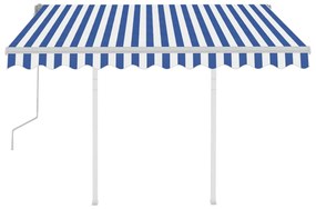 Toldo retrátil manual com postes 3,5x2,5 m azul e branco