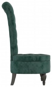 Cadeirão c/ encosto alto veludo verde-escuro design de botões