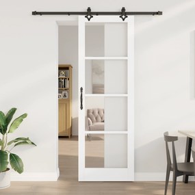 Porta Deslizante vidaXL com Conjunto de Hardware "ORKDAL" Madeira Sólida Branca e Vidro