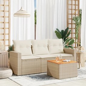 4 pcs conjunto de sofás para jardim c/ almofadões vime PE bege