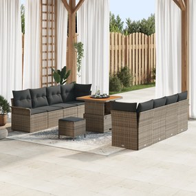 vidaXL Conjunto de Sofás de Jardim de 11 Peças com Almofadas Cinza Rattan Acácia