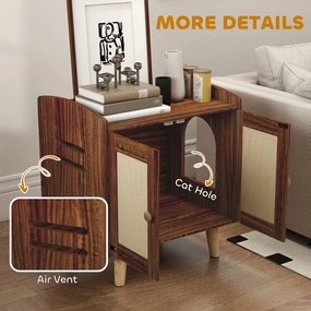 Móvel para Caixa de Areia para Gatos (NÃO INCLUÍDA) com Tapetes de Sisal Pés de Madeira 55x43x59,6 cm Castanho Rústico