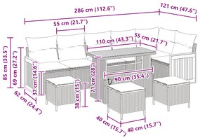 Conjunto de Sofá de Jardim de 10 Peças com Almofadas Preto Vime Sintét