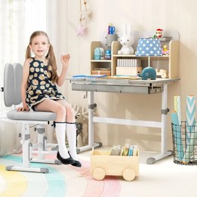 Secretária Infantil 80 x 51 x 88-110,5 cm com Altura Ajustável, Inclinável Gaveta Bandeja Estantes para Casa Escola Cinzenta