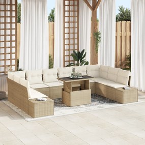 Conjunto de Sofá de Jardim de 11 Peças com Almofadas Bege em Rattan Si