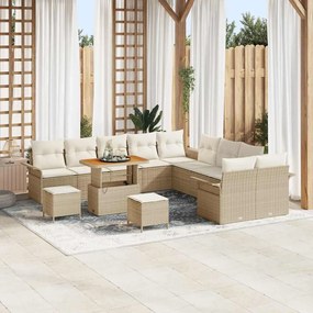 Conjunto de Sofás para Jardim com Almofadas vidaXL 13 Peças Bege Rattan Acácia