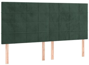 Cama box spring c/ colchão/LED 200x200 cm veludo verde-escuro