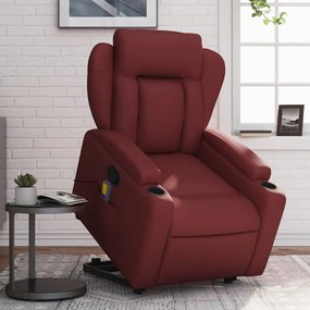 vidaXL Poltrona massagens reclinável couro artificial vermelho tinto