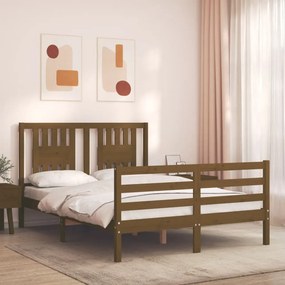 Estrutura de cama dupla pequena 4FT madeira maciça castanho-mel