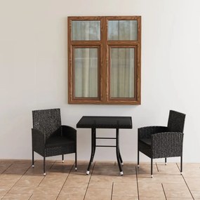 vidaXL 3 pcs conjunto de jantar para jardim vime PE preto
