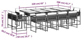 13 pcs conjunto de jantar p/ jardim com almofadões vime PE bege