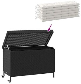 Caixa de arrumação jardim com rodas 110x55x73 cm vime PE preto