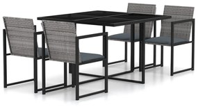 vidaXL 5pcs conjunto de jantar p/ exterior c/ almofadões vime PE cinza