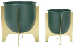 Suporte para Vaso Greent - Conjunto 2 Peças - Metal Verde com Base Dou