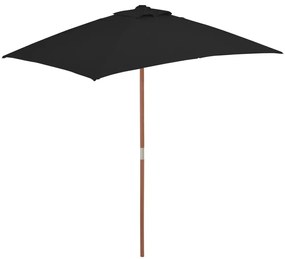 313884 vidaXL Guarda-sol de exterior c/ mastro de madeira 150x200 cm preto