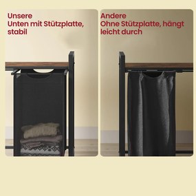 Cesto para roupa suja com 4 compartimentos e prateleira de 160 L, 116 x 33 x 72 cm castanho vintage + preto