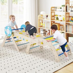 Conjunto triangular 8 em 1 de escalada para bebés com rampa, escada e arco de escalada Montessori de madeira Macaron
