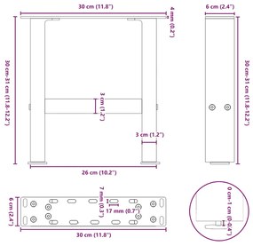 Pés para mesa de centro pretos 2 peças 30x(30-31) cm aço