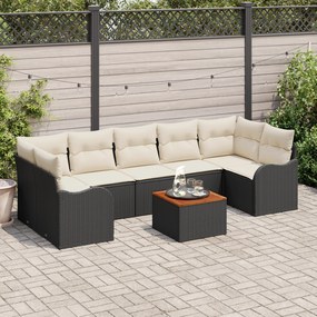 Conjunto de Sofá de Jardim vidaXL 8 Peças com Almofadas Preto Rattan S