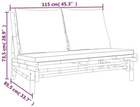 3pcs conj. lounge de jardim bambu c/ almofadões cinzento-escuro