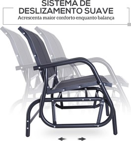 Baloiço de 2 Lugares Cadeira de Balanço de Jardim Tubo de Metal e Teci