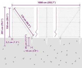 Cerca Hexagonal vidaXL Cinza 1,5x10 m Aço