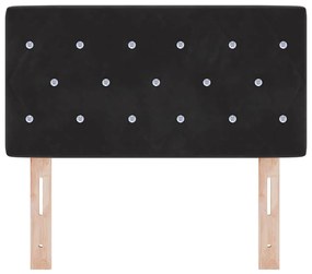 Cabeceira LED com botão de cristal, estofada em veludo preto de 80 cm