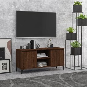 813163 vidaXL Móvel de TV com pernas em metal 103,5x35x50cm carvalho castanho