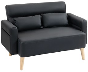HOMCOM Sofá de 2 Lugares Estofado em Couro Sintético com Braços Acolchoados Espessos e Pés de Madeira  117x78x78 cm Preto