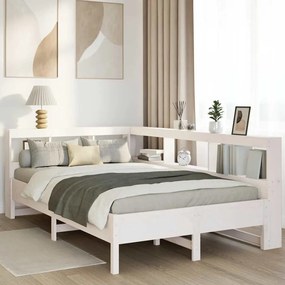 vidaXL Cama com estante sem colchão 120x190 cm pinho maciço branco