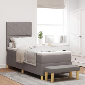 Cama Box Spring com Colchão &amp; Banco Taupe 80x200 cm Tecido