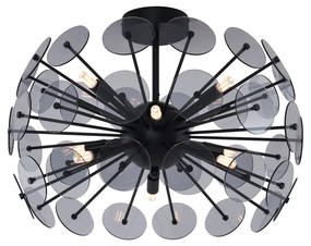 Candeeiro de Teto Art Déco Preto com Vidro Fumê - Atomic Art Deco