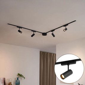 Sistema de iluminação de trilho moderno com 4 focos pretos monofásicos 200 cm - Magnetic Gert