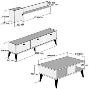 Conjunto de Mobiliário de Sala de Estar Lidya – Nogueira e Mármore – T