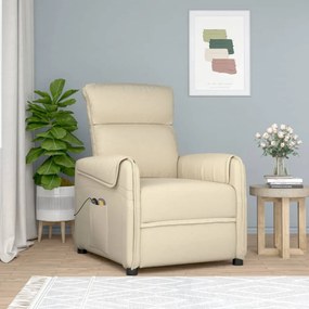 vidaXL Poltrona elevatória de massagens elétrica tecido creme