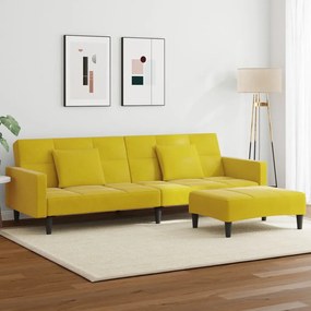 vidaXL Sofá-cama 2 lugares c/ apoio de pés veludo amarelo