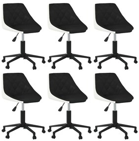 vidaXL Cadeiras de jantar giratórias 6 pcs couro art. branco e preto