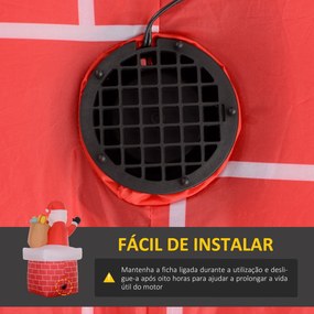 Pai Natal Insuflável com Sacos de Presente Saindo de uma Chaminé Decor
