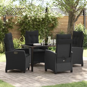 vidaXL Conjunto de Jantar de Jardim com 5 Peças e Almofadas - Rattan Poliéster Preto