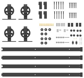 Kit de ferragens para porta deslizante 183 cm aço preto