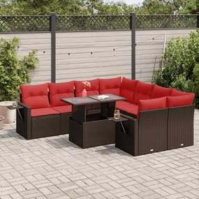 9 pcs conjunto sofás jardim almofadões vime PE/acácia cinzento