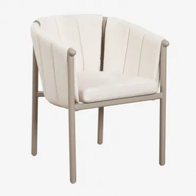 Cadeira De Jantar Com Apoios De Braços Em Bouclé E Alumínio Boleni Bouclé Branco Gardenia - Sklum