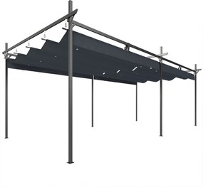 Pérgola com Teto Retrátil de Alumínio 588x297x230 cm Pérgola com Tecido de Poliéster Anti UV Pérgola de Jardim Cinzento Escuro