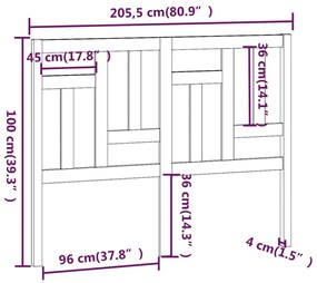 Cabeceira de cama 125,5x4x100 cm pinho maciço cinzento