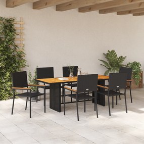 Conjunto de Jantar para Jardim de 7 Peças Polirattan Preto