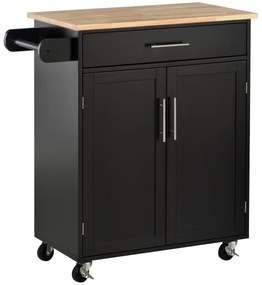 HOMCOM Carrinho de Cozinha em Rodízios Carrinho de Serviço Ilha de Cozinha com Gaveta de Armário e Panos de Prato 83x45x91,5 cm Preto | Aosom Portugal