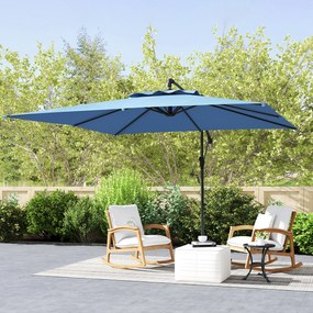 Guarda-sol  de 3 x 3 m com manivela, base em cruz, inclinação ajustável e rotação de 360°, de 180 g/m² azul