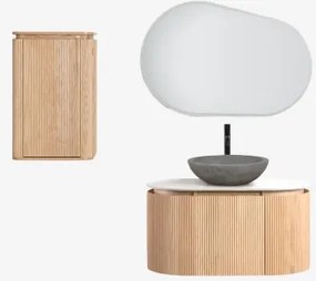 Conjunto De Móvel De Casa De Banho Suspenso 90x50 Cm Em Madeira Carsone Madeira Natural & Madeira Natural & Cimento Cinzento Redondo Ø40 Cm - Sklum