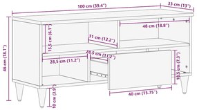 Móvel de TV 100x33x46 cm madeira de mangueira maciça preto